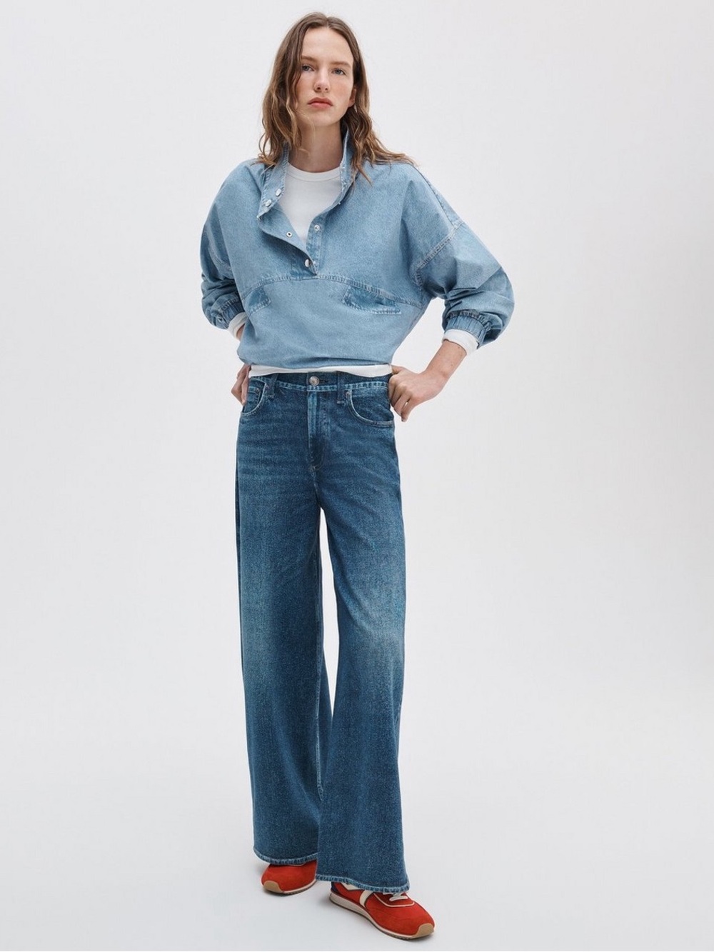 RAG & BONE sz 30 MIRAMAR Sophie Wide Leg Printed Jeans Terry Cotton Venice Ankle - Picture 2 of 9